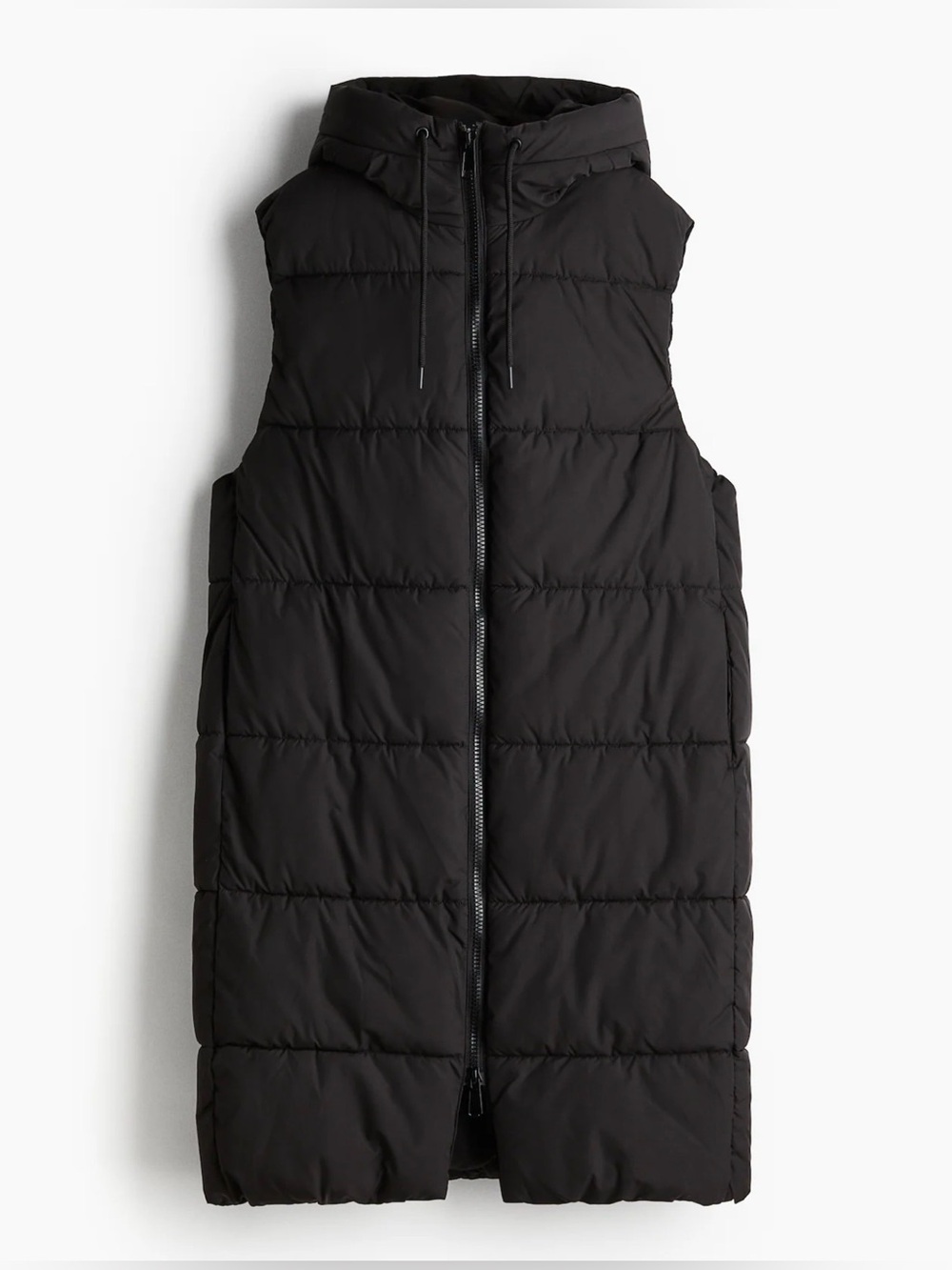 Large | H&M - Long Hooded Puffer Vest | Black